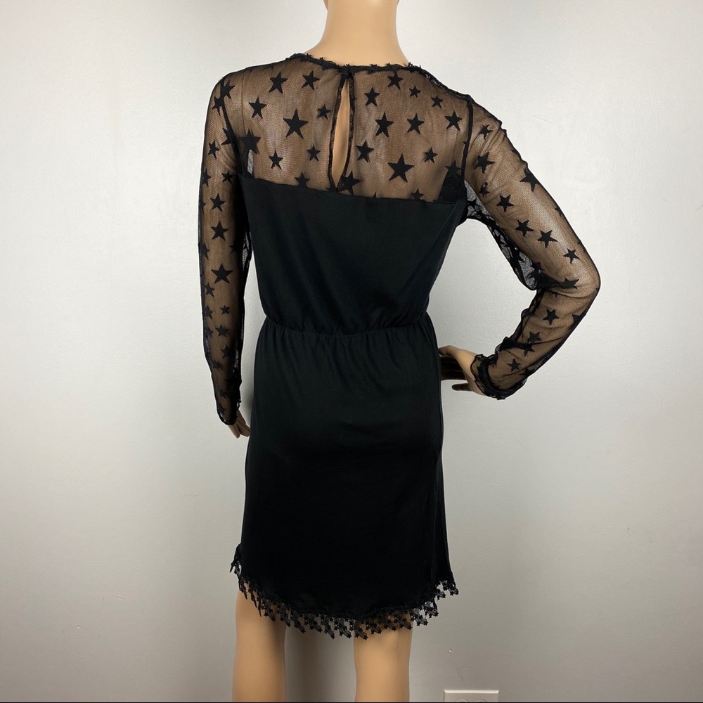 NEW ANNA SUI BLACK SHEER STAR DETAIL LONG SLEEVE MINI DRESS - Picture 7 of 8